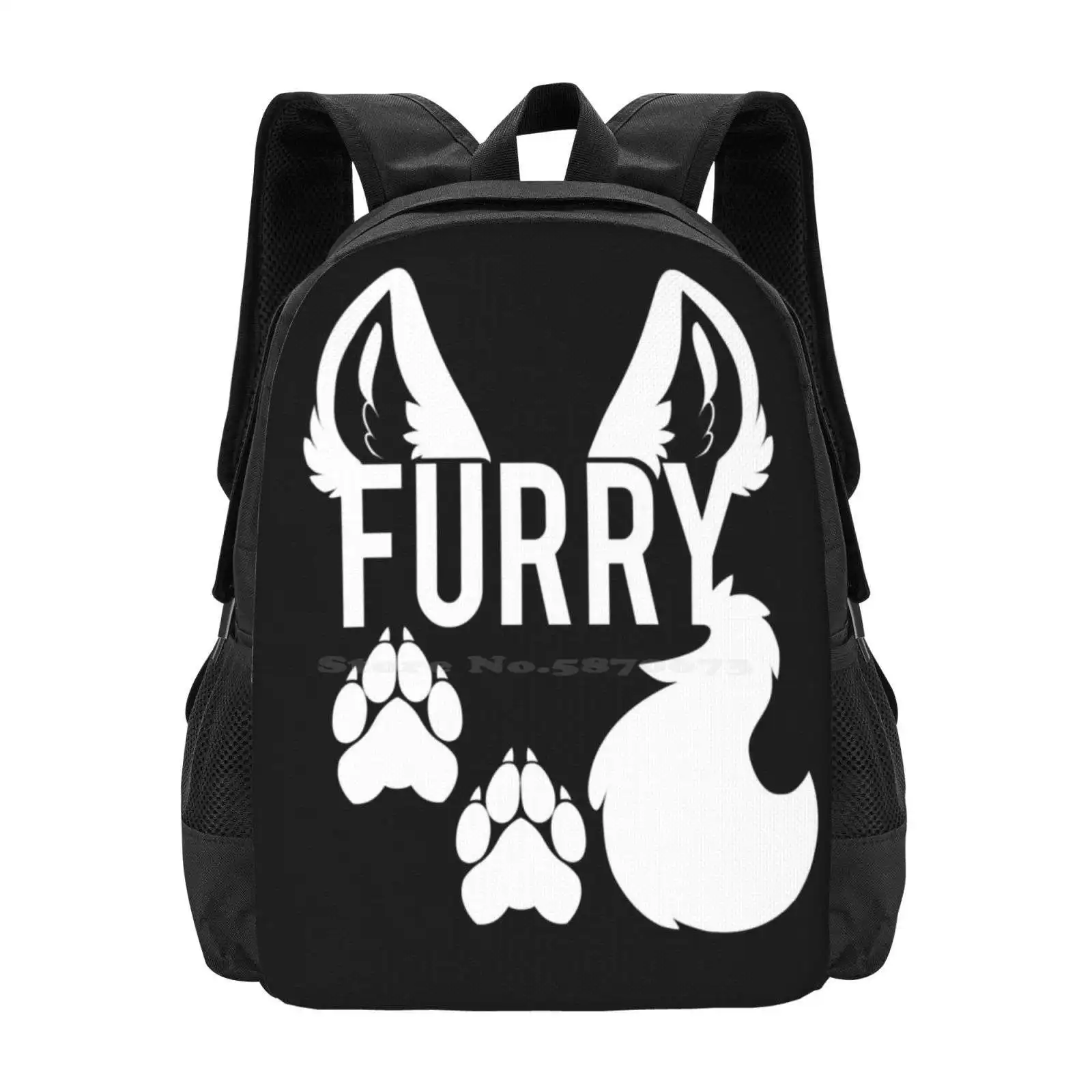 Furry-White Text - Pattern Design Laptop Travel School Bags Furry Anthropomorphic Anthropomorphism Furries Fluffy Nose Ears