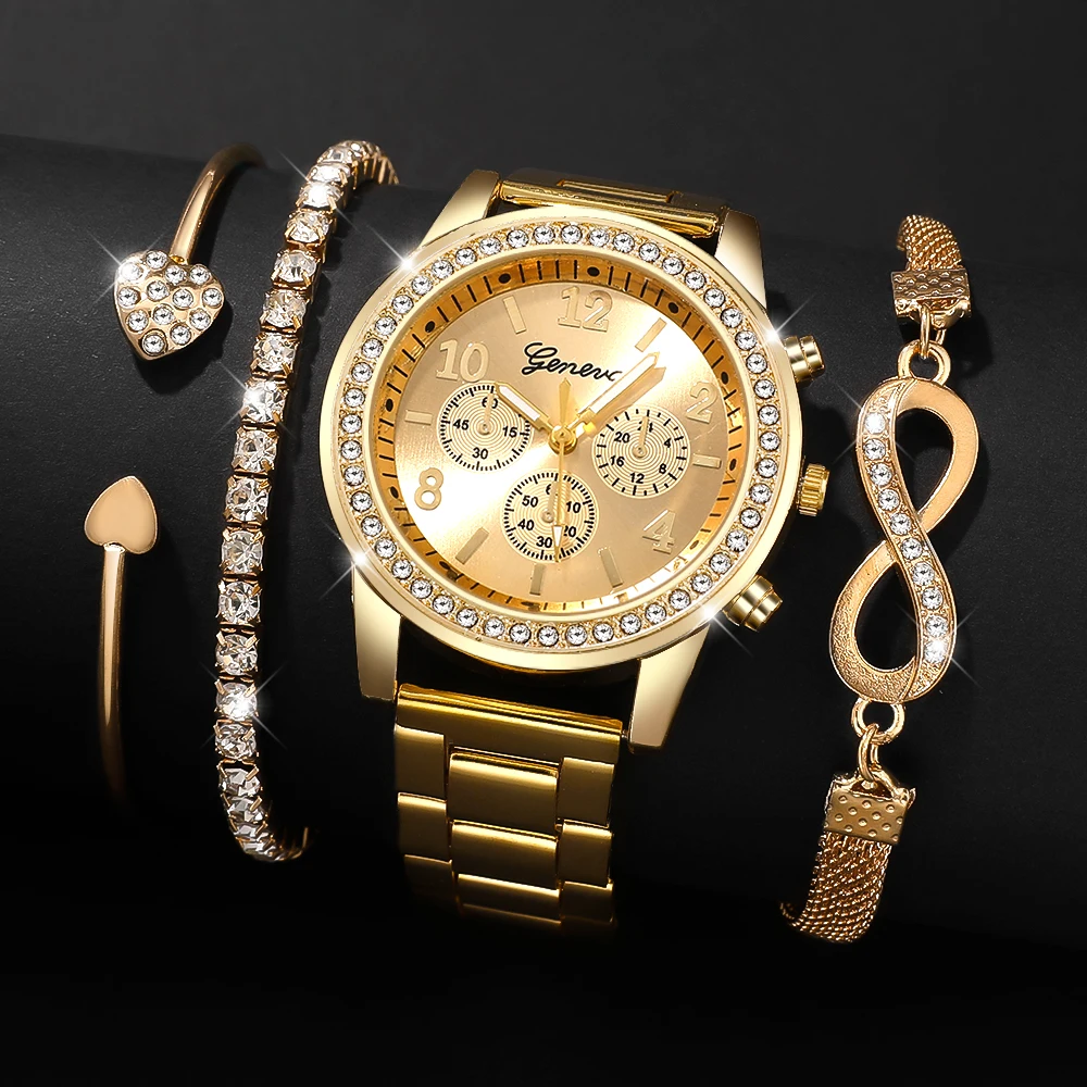 4Pcs Ladies' Elegant And Fashionable Watch Set, Suitable For Daily And Formal Occasions, Birthday Gifts,Parties,Valentine's Day.
