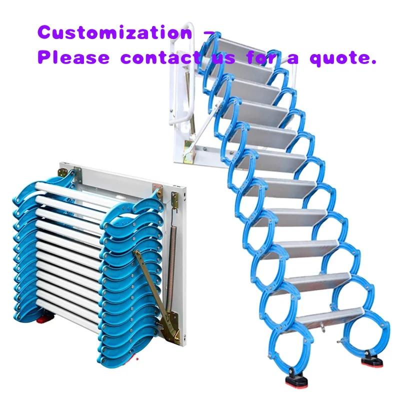 custom.Manual Integration Modern Steel Aluminum Folding Attic Ladders Space-Saving Telescopic Stairs 660 Lbs Capacity CE Certifi