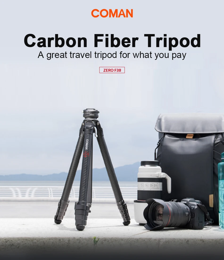 COMAN Zero F38 Carbonfaser-Stativ Leichtes Kugelkopf-Stativ für DSLR-Kameras mit Schnellwechselplatte für Smartphone iPhone – Detail 1