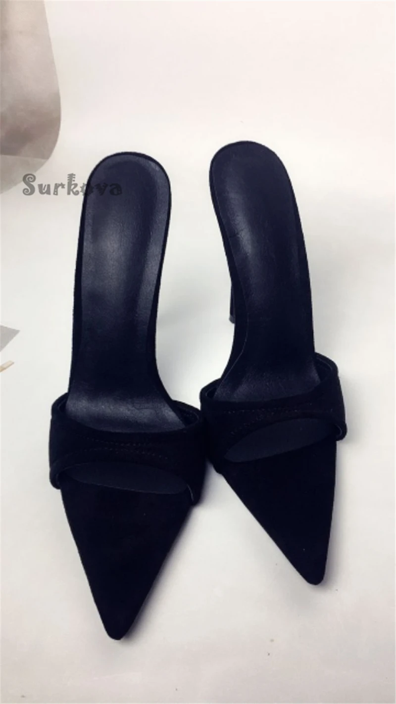 Sandalias de ante con punta estrecha para mujer, zapatos de tacón alto de aguja, elegantes, poco profundos, Sexy, Retro, para fiesta