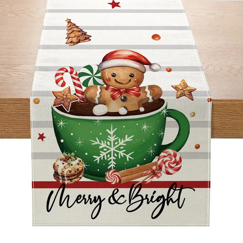 VIKAMA Red Reindeer Snowflake Table Runner Washable Polyester Table Scarf for Dining Table Kitchen Holiday Party Decor