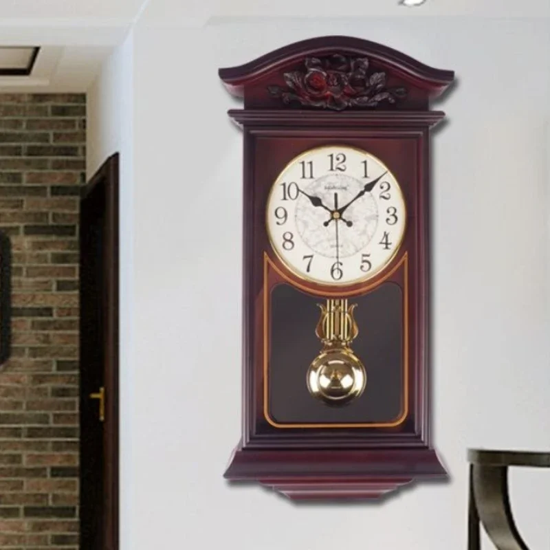 Reloj de pared grande personalizable para sala de estar, estilo vintage europeo, con péndulo de cuarzo, reloj gigante de pared de lujo antiguo.