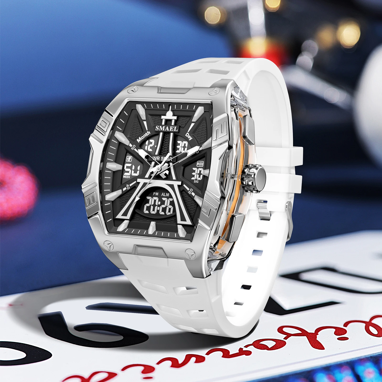 

SMAEL мужские спортивные цифровые светодиодные часы с двойным временем, секундомер, будильник, 50 м, водонепроницаемые наручные часы 8131, спортивные армейские военные часы