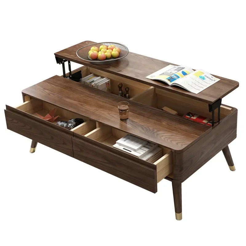 

Nordic solid wood multi-functional folding coffee table dining table dual-purpose telescopic lifting coffee table