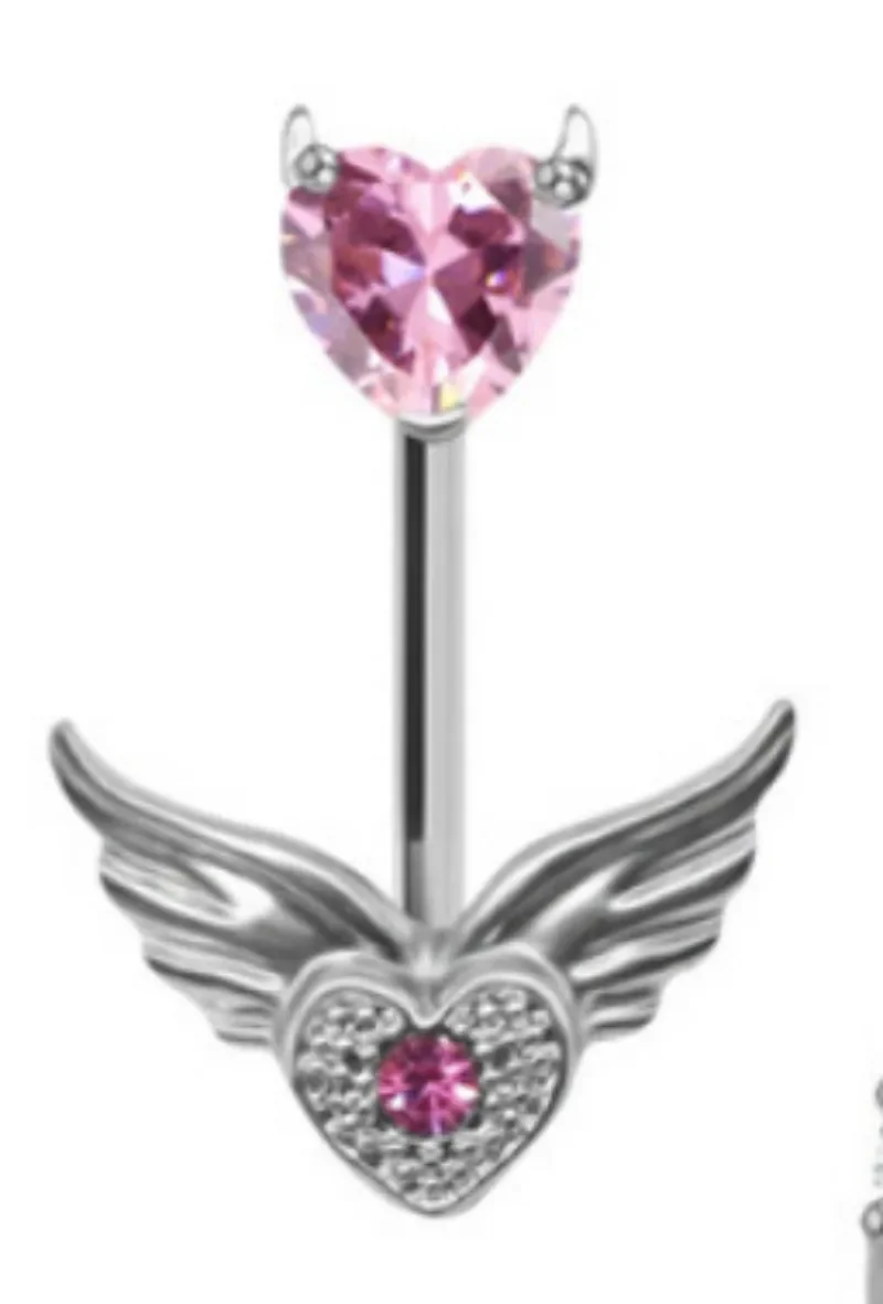 Y2K 14G Body Accessories Stainless Steel Wings Heart Belly Piercing Sexy Jewelry Body Piercing Vintage Pink Belly Rings Fashion