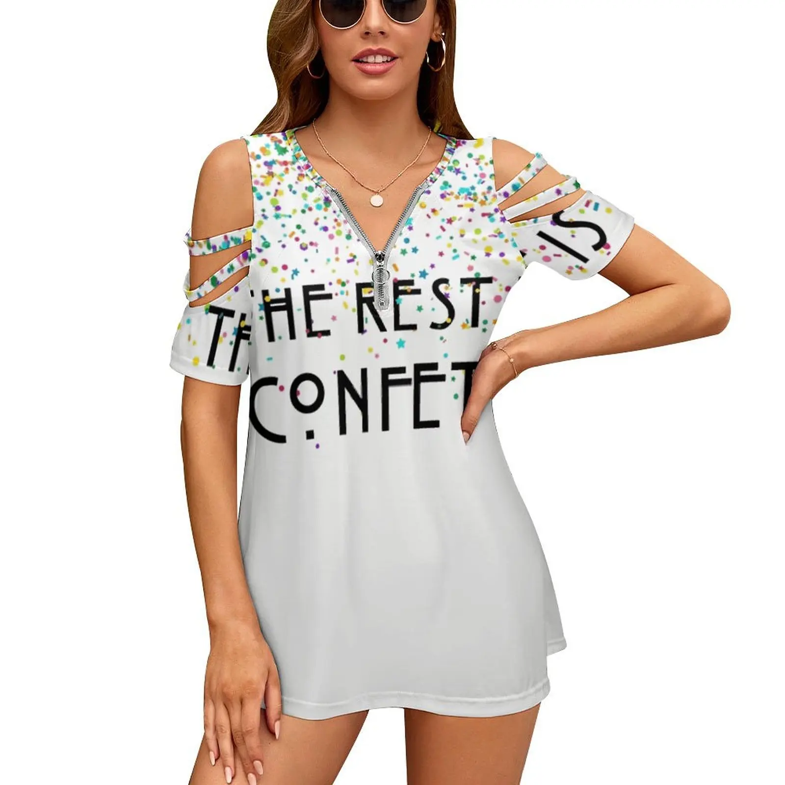 The Rest Is Confetti , The Haunting Of Hill House , Shirley New Fashion Zip Off Shoulder Top Short-Sleeve Women Shirt The