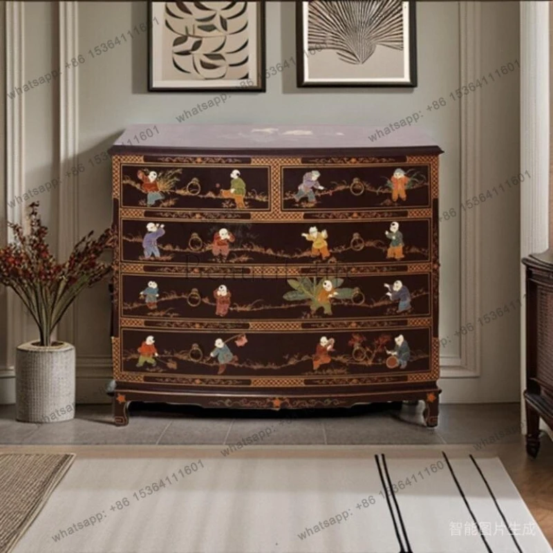 

New Chinese counter painted furniture five-draw curved chest cabinet TV storage cabinet