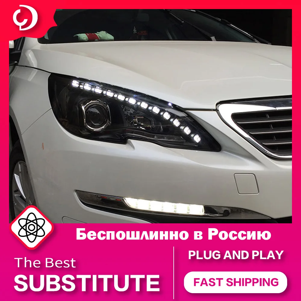 AKD Car Styling Headlights for Peugeot 408 2014-2015 LED DRL Head Lamp DRL Turn Signal High Beam Angel Eye Projector Lens