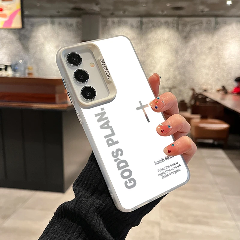New GOD Cross Phone Case For Samsung A07 A06 A05 A04 A03 M56 M55 M36 M35 M16 F16 F15 F4 Laser Hard PC+TPU Cases Back Cover S761