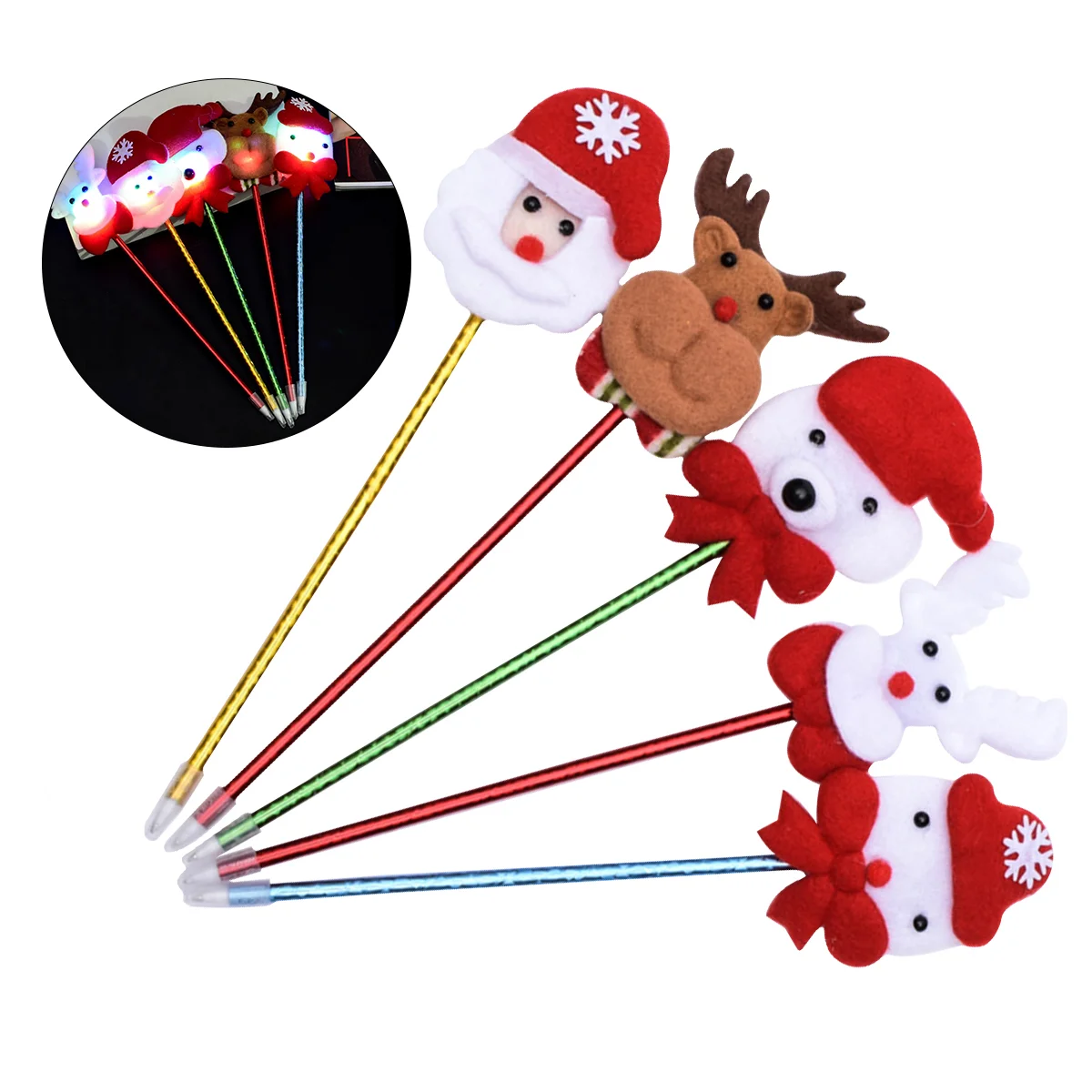 

5PCS Funny Pens LED Christmas Style Luminous Pens Party Prop for Christmas Festival (Random Color and Style)