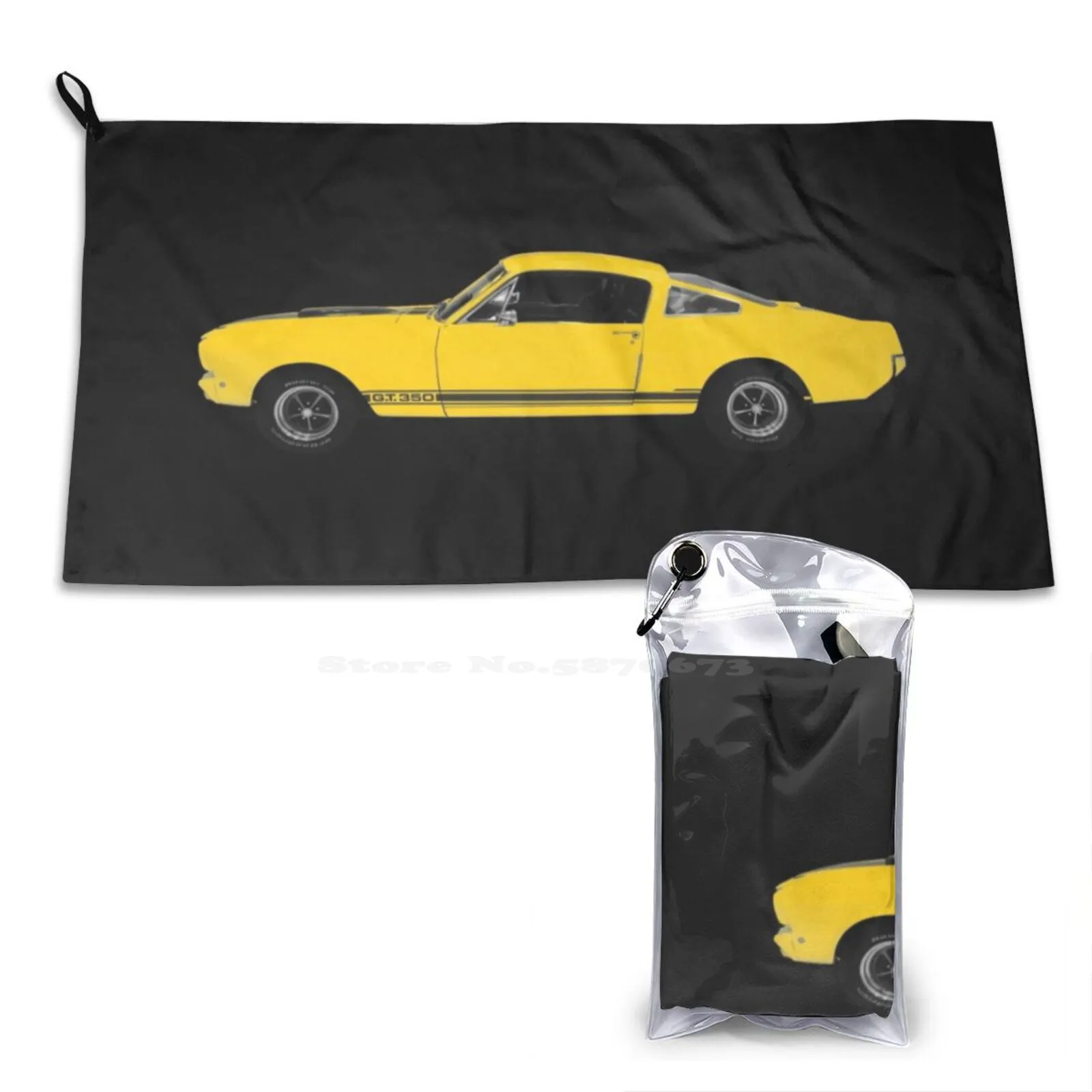 1966 Gt 350 Yellow On Black Soft Comfortable Bath Towel Outdoor 1966 Gt350 Fastback V8 Muscle Car Coupe Jasondaley Yellow