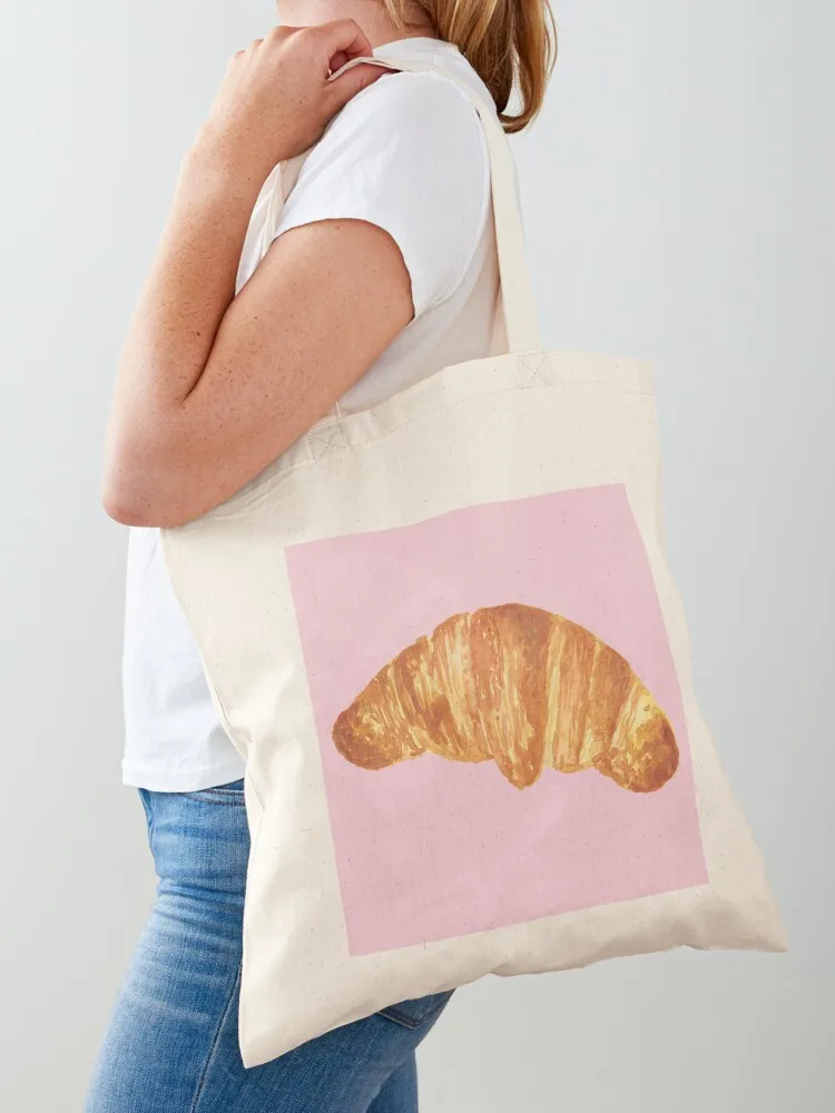 

Croissant on pink Tote Bag shopper bag women canvas canvas tote bag bags woman 2025 Cloth bags