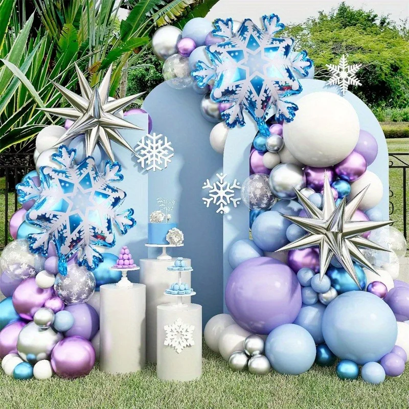108PCS Snow Balloon Wreath Arch Kit, Christmas Winter Party Birthday Anniversary Holiday Celebration Theme Event Decoration