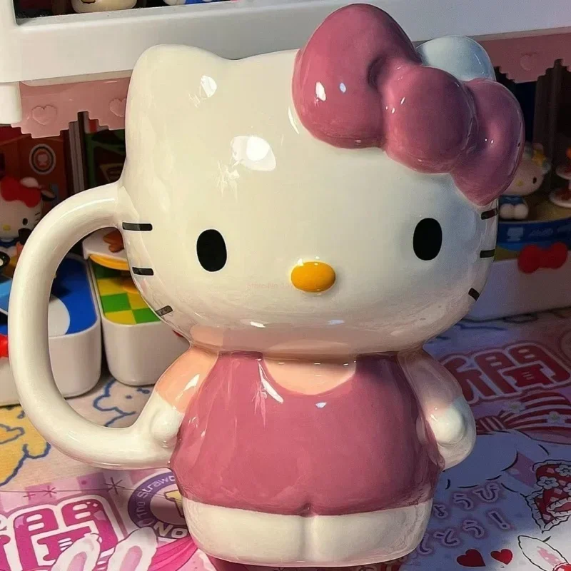 New Hello Kitty Sanrio Plush Kawaii Cartoon Cute Dolls  Kt Bow Tie Ceramic Mug Anime Plush Toy for Girl Kids Toys Birthday Gift