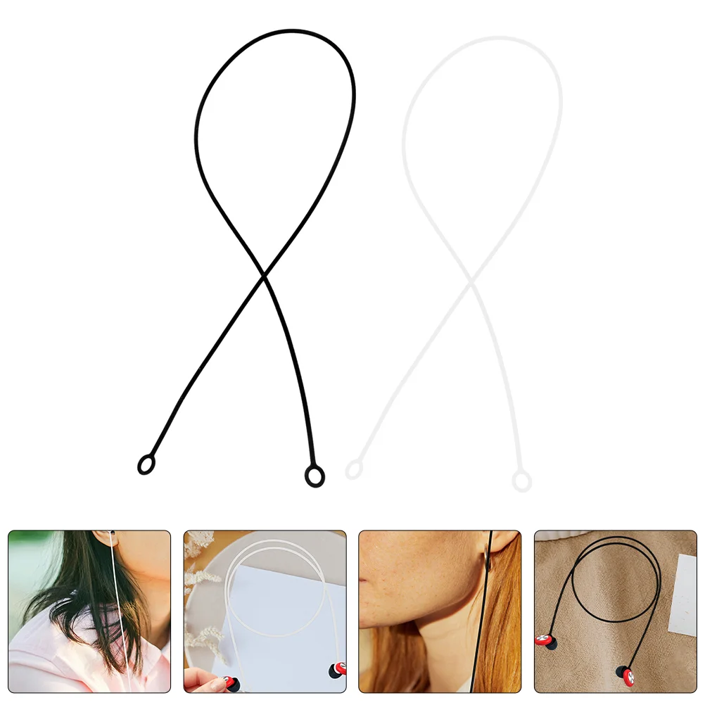 

2 Pcs Headphone Lanyard Silicone Earphone Strap Non-slip Earplugs Anti-lost Rope Earphones Silica Gel