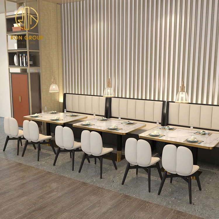 

Custom Modern Leather Hotel Luxury White Marble Coffee Shop Commercial Cafe Restaurant Furniture Bench Booth Seating Table Chair