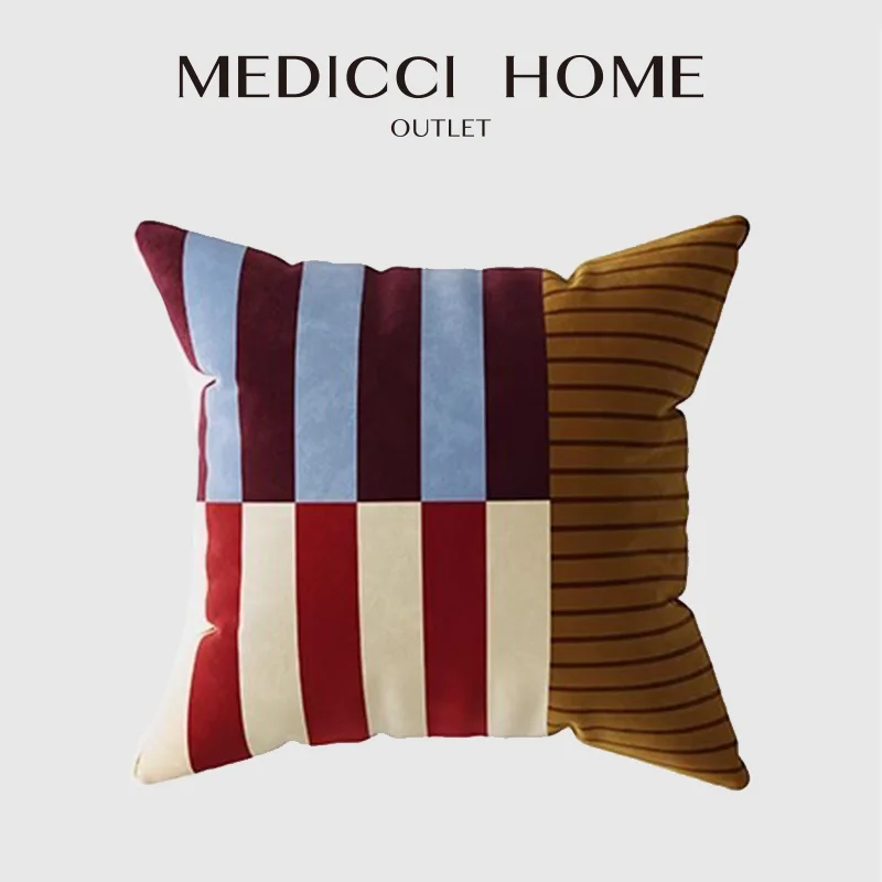 Medicci Home Modern Medieval Combed Strip Square Cushion Cover Super Soft Velvet Pillowcase Elevate The Aesthetics Of Your Sapce