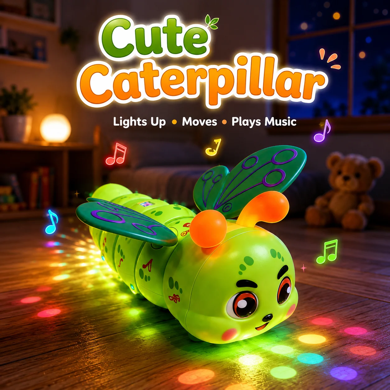 Elektrisch speelgoed, groene, schattige, zwaaiende groene rups, insect, muziek, prachtige, kleurrijke lampjes, 360 graden. °   Stunt Spin Rotatie Speelgoed voor Kinderen