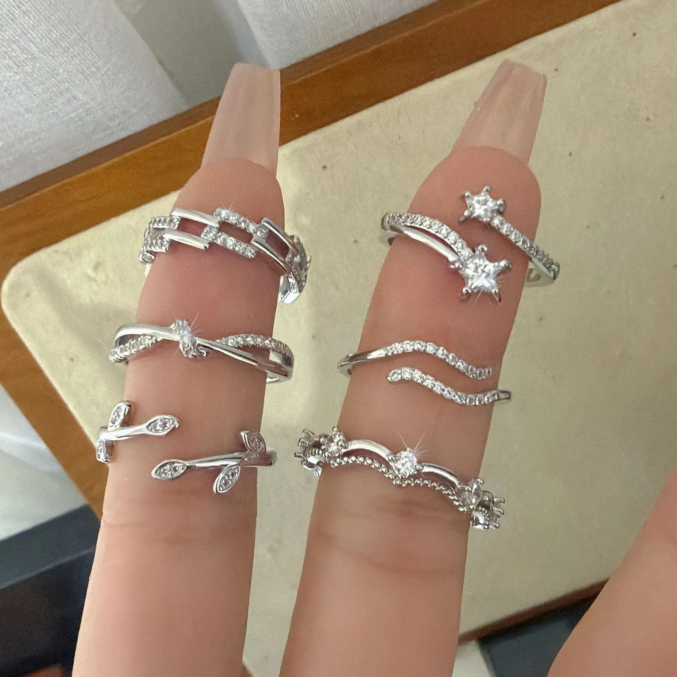 925 فضة خواتم للنساء هندسية غرامة مجوهرات إصبع قابل للتعديل التسلق بسيط الزركون الدائري للحزب هدية عيد ميلاد