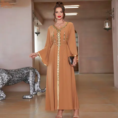 Robe de Soirée de Luxe en Diamant pour Femme Musulmane, Abaya Arabe, Oman, Dubaï, Marocain, Pakistan, Jalabiya, Caftan, Ramadan