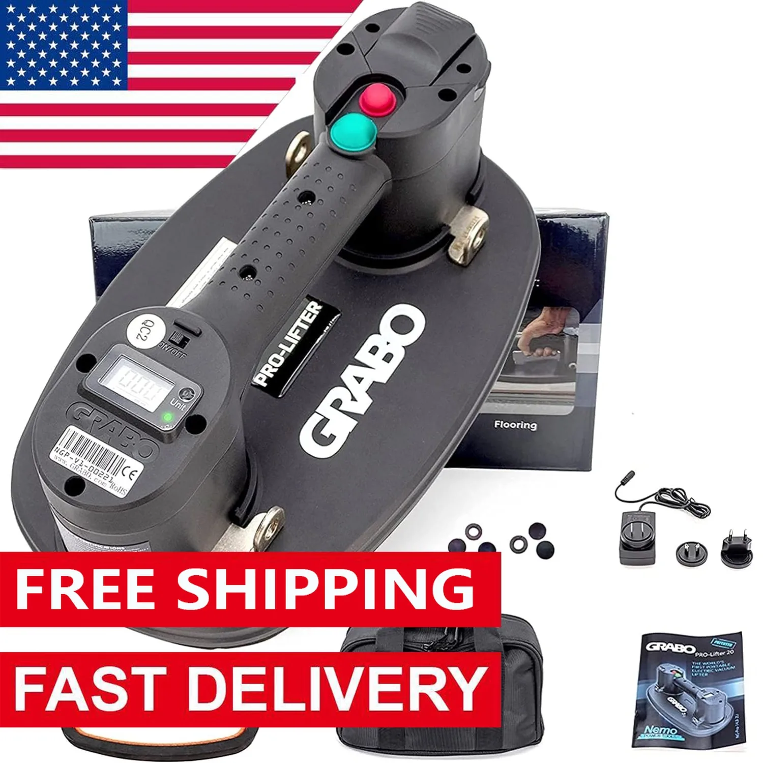 

Electric Vacuum Suction Cup Lifter 375lbs Max Load for Wood Drywall Marble Heavy Lifting Tool with Automatic Turn On ﻿/Off Pump