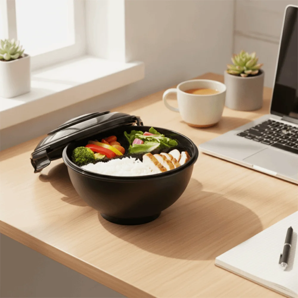 Leak-Proof Dormitory Instant Noodle Bowl Sealed Folding Handle Soup Bowl Microwave-safe with Dome Lid Lunch Box Salad