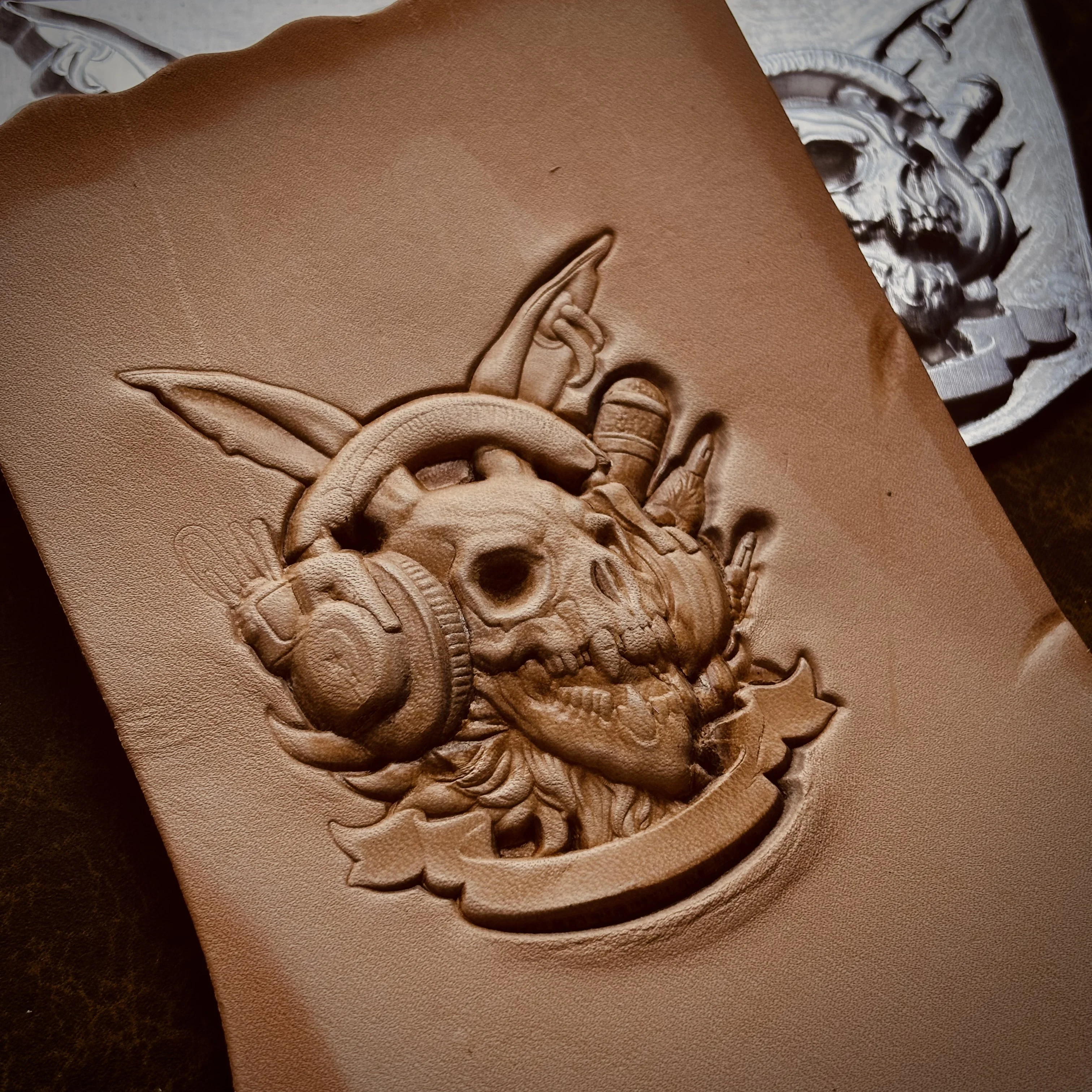 

3D Rock Skull Rabbit Design Leather Concave Convex Mold Embossing Stamp Vegetable Tanned Leather Shaping Stamper Carving Craft