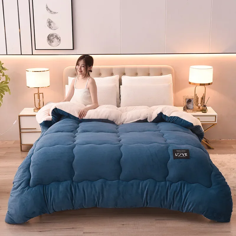 Winter Thicken Double Duvet Velvet Quilt Stitch Warm Lamb Cashmere Wool Quilting Blanket Thicken Bed Comforters Bedspread 이불 이불