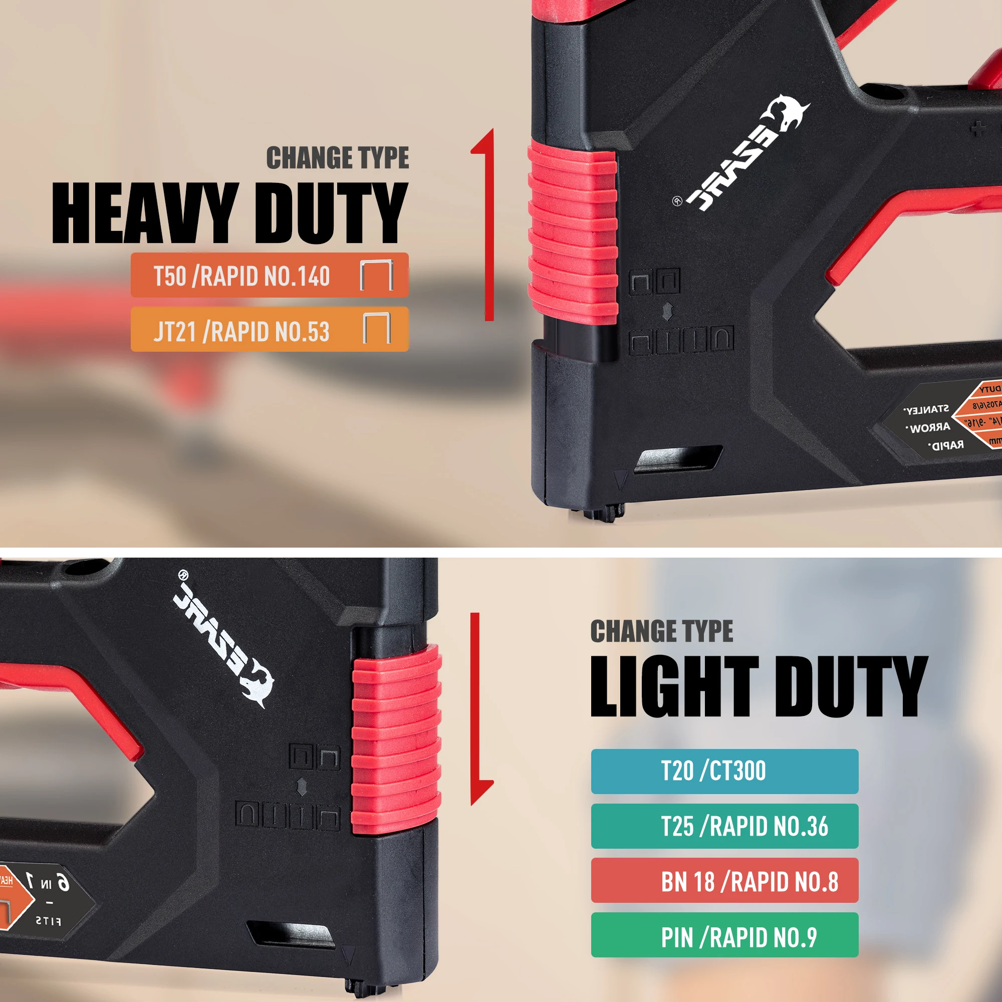 EZARC 6-in-1 Heavy Duty Staple Gun for Fixing Material Manual Nail Gun With 6000 Count Staples for Carpentry & DIY Home Decor