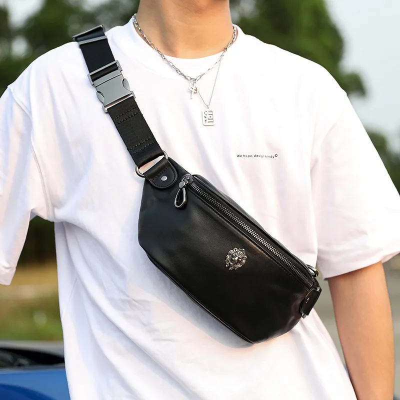 Wmnuo 2023 Cow Chest Bag Casual Black Multifunction Messenger Crossbody Bags Men Real Leather Male Shoulder Sling Waist Bags Hot