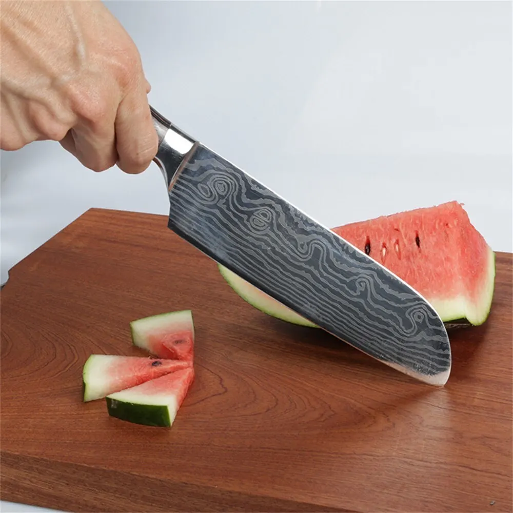 Santoku-cuchillo de cocina de acero al carbono para el hogar y restaurante, navaja afilada, Chef japonés, mango ergonómico, herramientas de cocina, 6 pulgadas