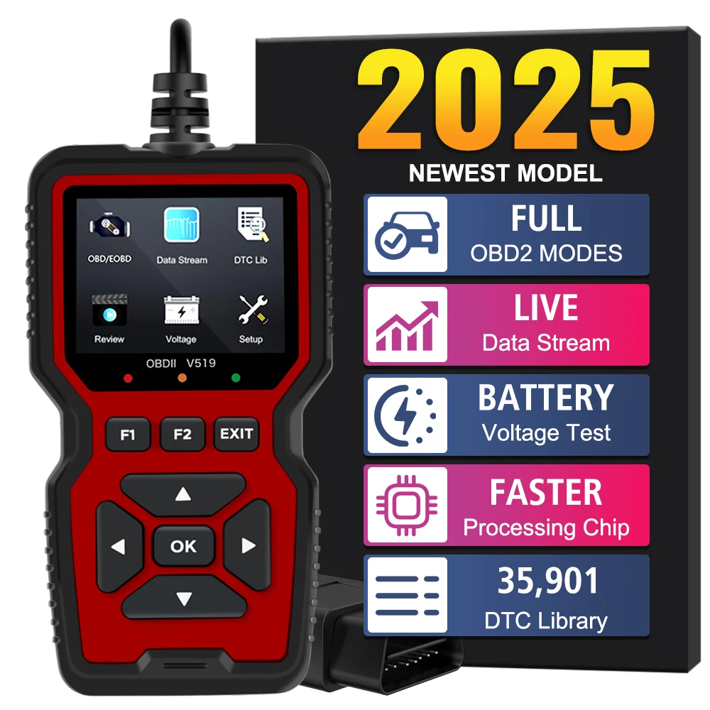 

V519 Elm327 Обнаружение напряжения аккумулятора Автомобильный прибор для диагностики неисправностей Сканер OBD2 Дані считывания неисправностей двигателя