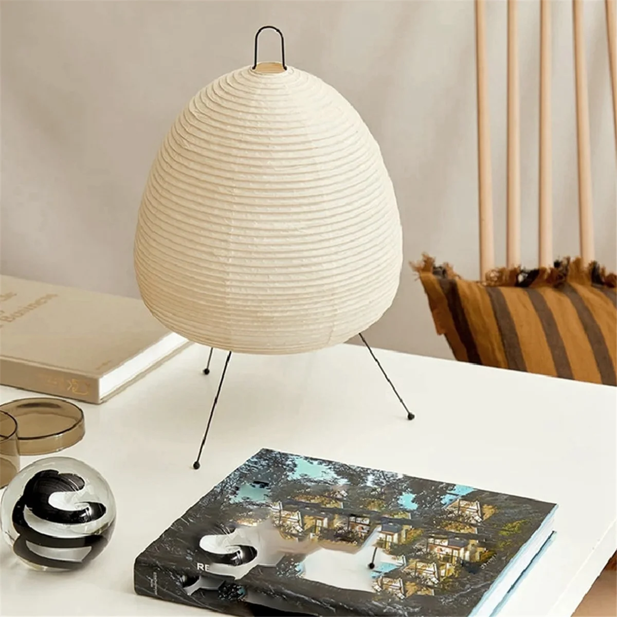 ABZV-Japanese Rice Paper Lantern LED Table Lamp Living Room Bedroom Bedside Study Hotel Homestay Tripod Floor Lamp,US Plug