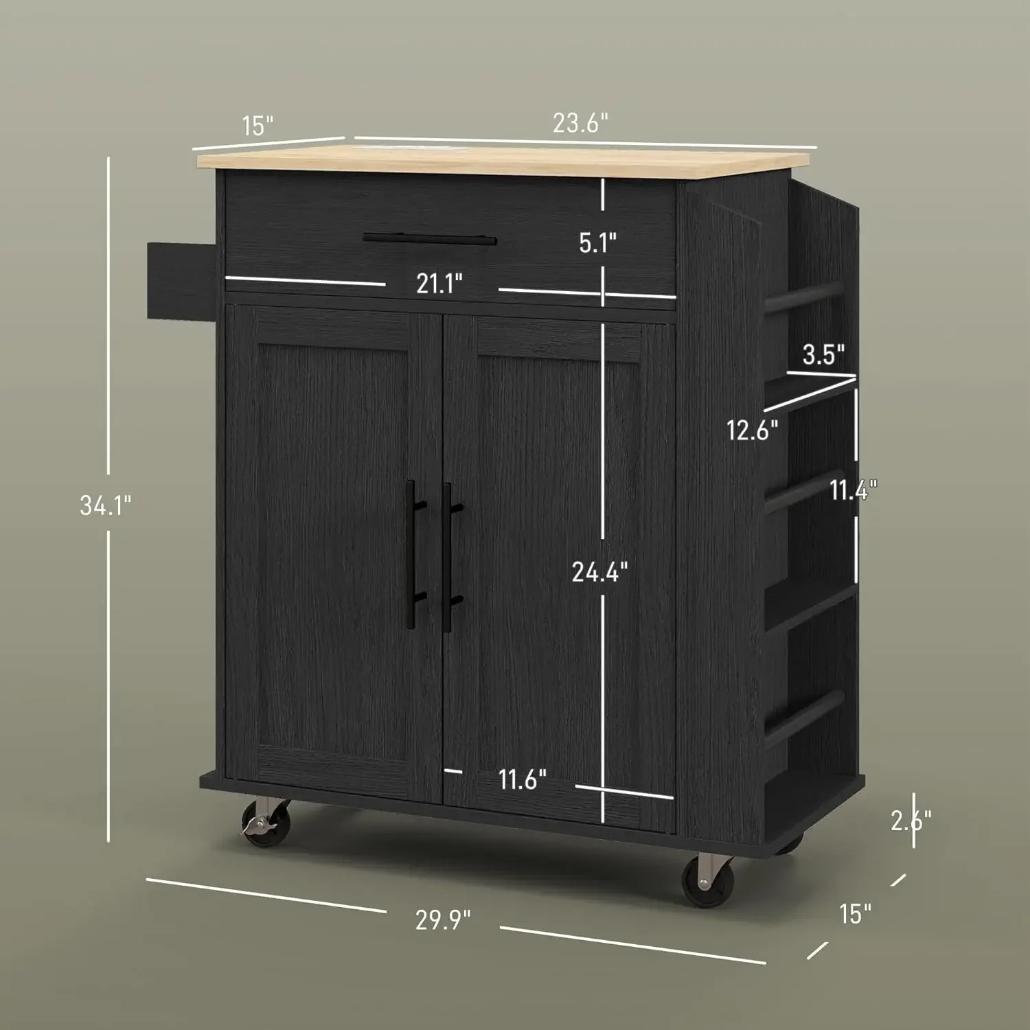 Meuble de cuisine avec rangement, chariot roulant avec prises secteur et ports USB, support pour micro-ondes avec serviettes et épices T1