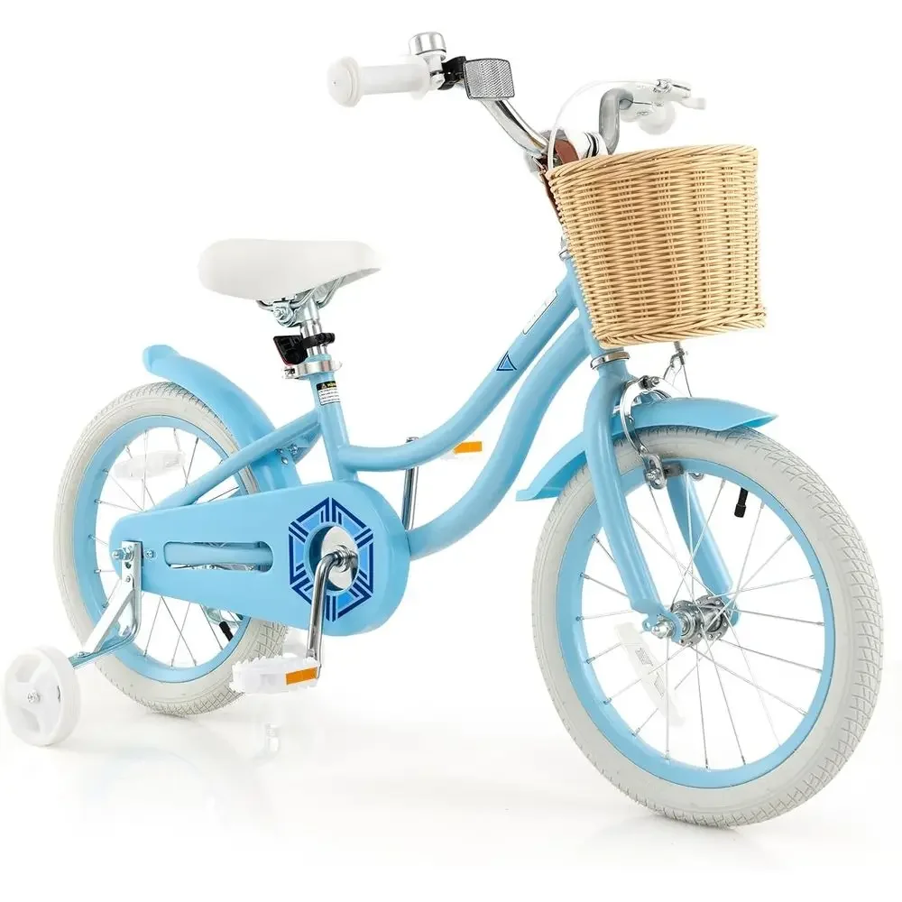 

Children's 14-18 Inch Bike with Training Wheels, Basket, Adjustable Seat & Handlebar, Hand Brakes, Suitable for Ages 3-8