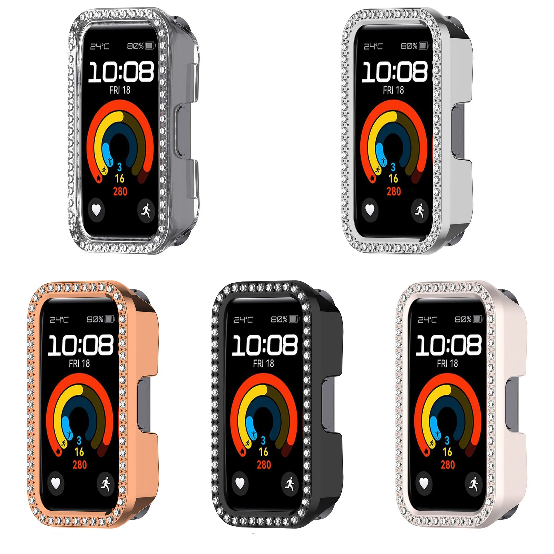 Rhinestone PC Protective Case For Huawei Band 10 9 8 NFC Hollow Protector Shell Cover