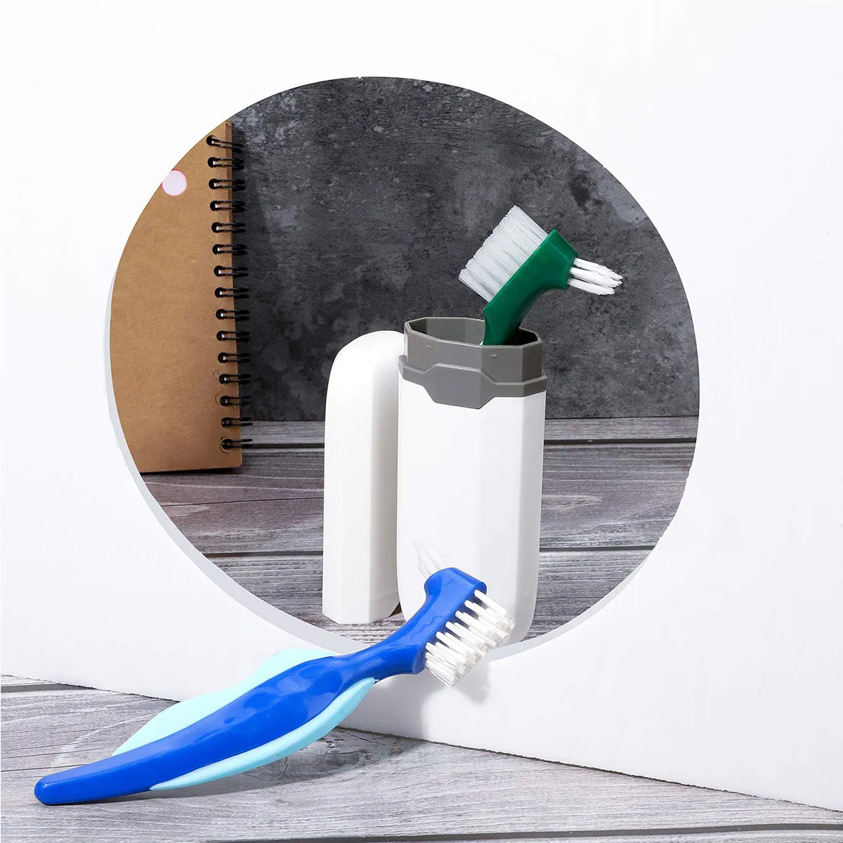 3Pcs Denture Cleaning Brush Double Sided False Teeth Brush with Large and Angled Small Head for Effective Stain Removal