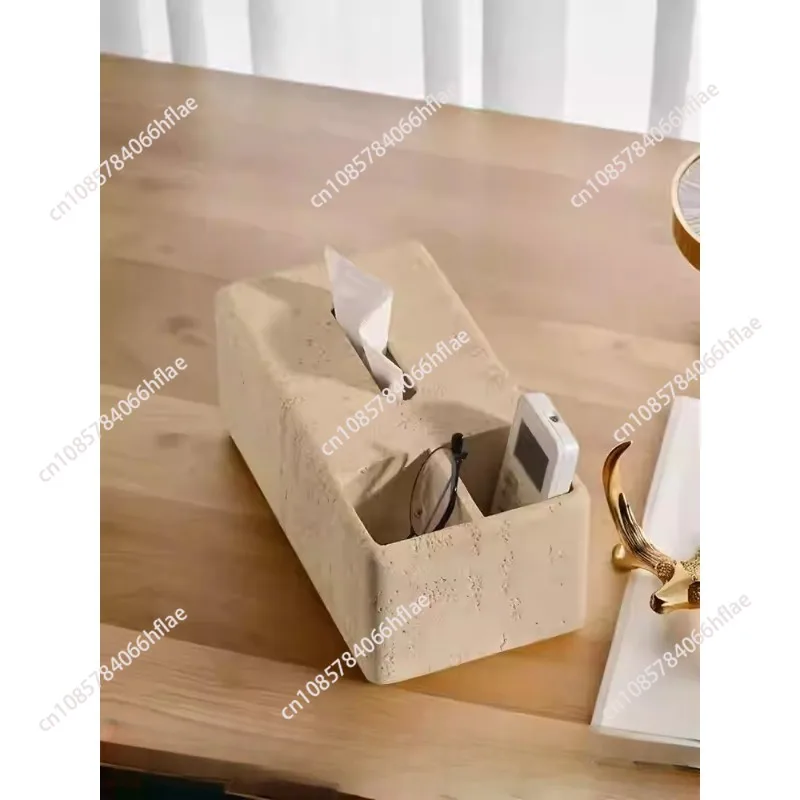 Natural Cave Stone Material Tissue Box Light Luxury Wabi-Sabi Multifunction Tissue Box Home Living Room Decoration Storage Box