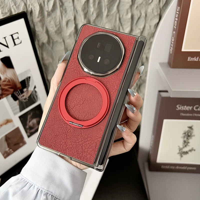 

For Honor Magic V5 V3 Case ELVEV Magnetic Luxury Plain PU Leather with Rotatable Ring Stand Phone Cover