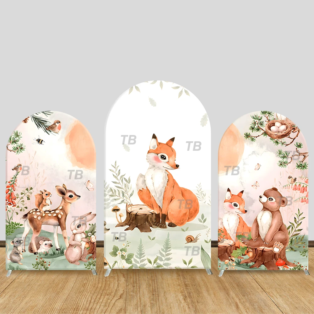 

Woodland Animals Watercolor Arch Backdrop Cover Theme Party Decor Photo Booth Background Baby Shower Kids Birthday Supplies