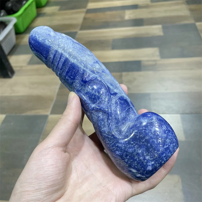 18cm Natural Blue Aventurine Crystal Carving Penis Figurine Healing Stone Fertility Amulet Home Decor Bachelorette Gifts 1pcs