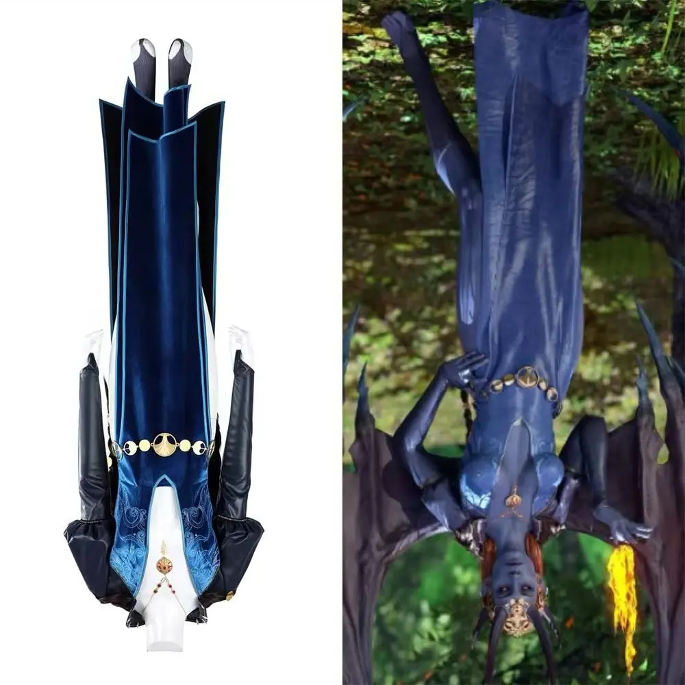 

Game Mizora Cosplay Costume Women Sexy Blue Dress with Headgear Necklace Suit Halloween Carnival Outfit