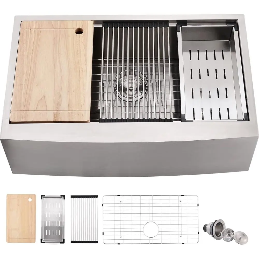

33 Inch armhouse Sink - Apron ront Kitchen Sink 16 Gauge StainlSteel Workstation Ledge Deep Single Bowl arm Sink with Accories