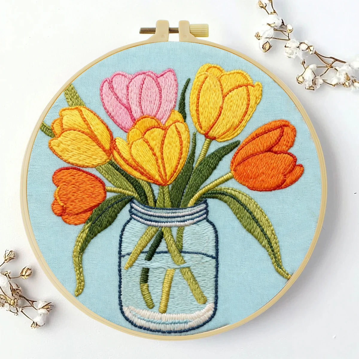 1 Stück 20X20CM/15X15CM 7,87/6,3 Zoll Blumen-Stickerei-Starter-Kit DIY-Kit DIY-Stickerei-Set Handarbeiten Nähkunst – Detail 3
