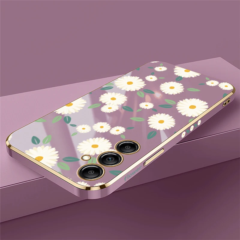 Plating Silicone Phone Case For Samsung Galaxy A13 5G A22 A32 A42 A52 A52S A72 A73 A23 A33 A53 A12 Soft TPU Flower Cover