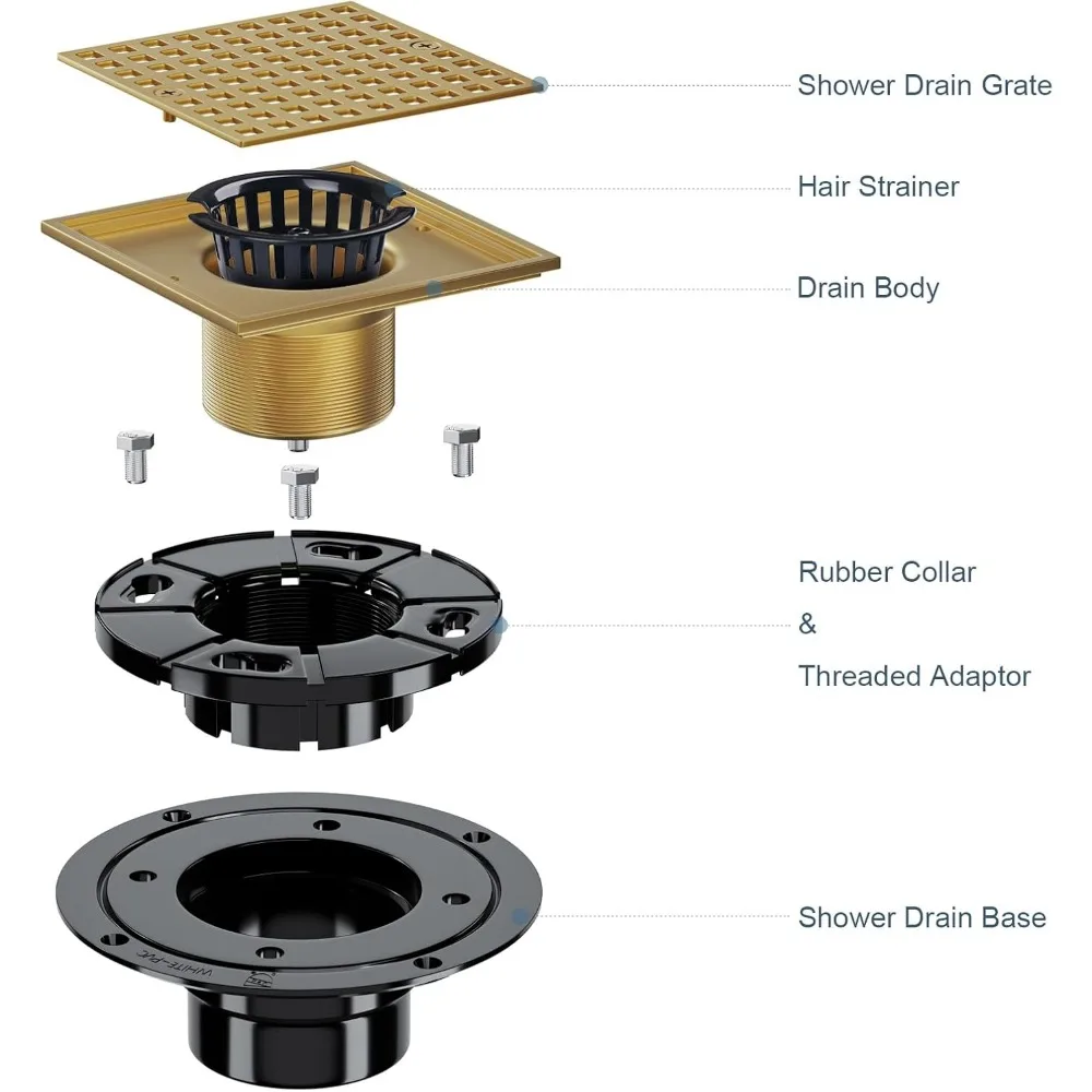 استنزاف دش مربع 4 بوصة مع غطاء مصفاة شعر قابل للإزالة - تصريف أرضية من الفولاذ المقاوم للصدأ لسهولة الصيانة والنظافة