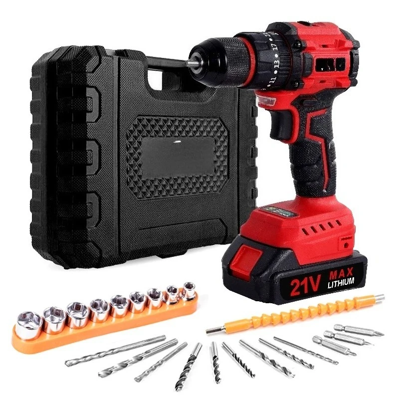 21V Drill Combo Kit Machine Brush Set Electric Power Tools Cordless Wireless Battery Rechargeable Drill