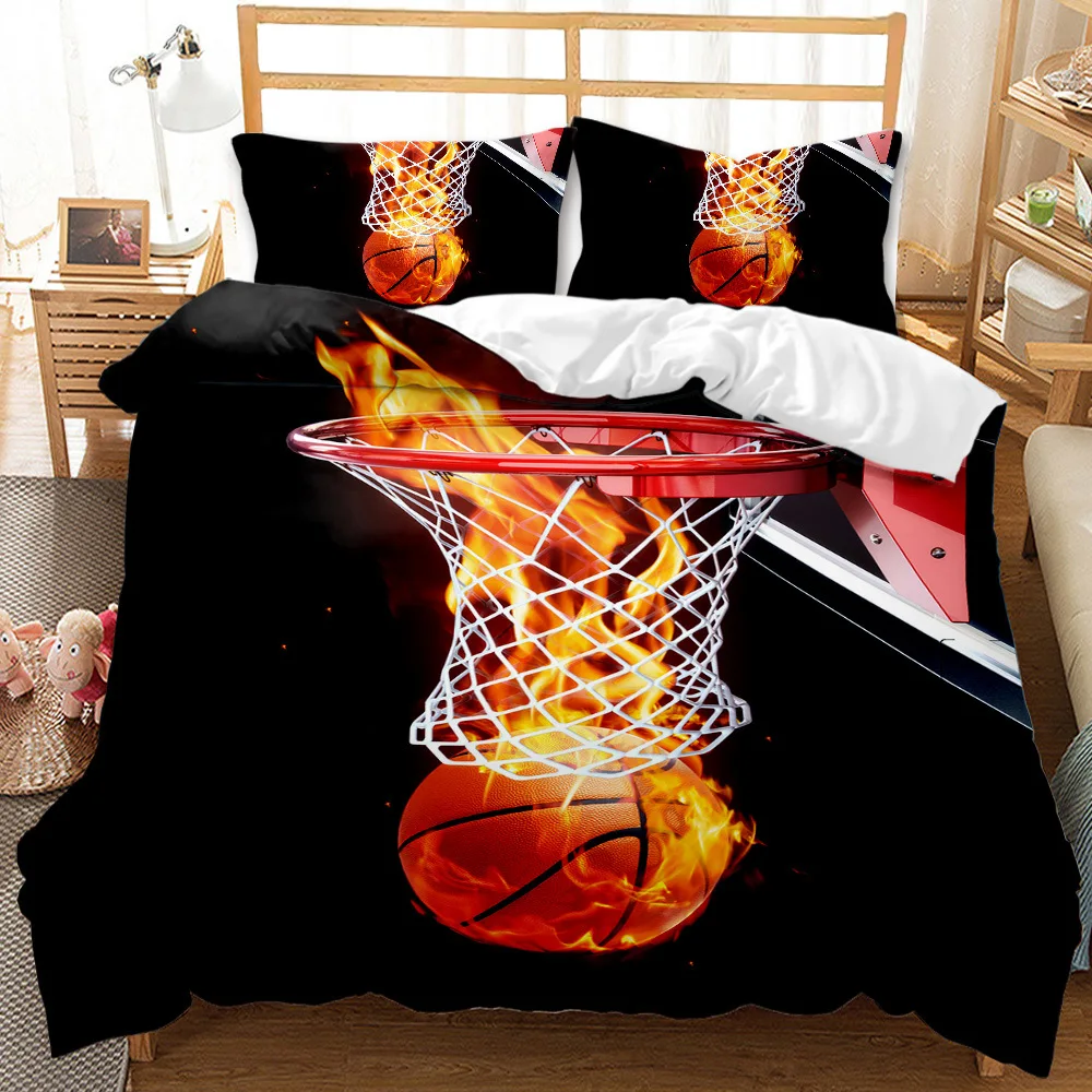 

Basketball Duvet Cover Set Twin Size Sports Basketball Fire Pattern Twin Bedding Set Microfiber Quilt Cover For Boys And Teens