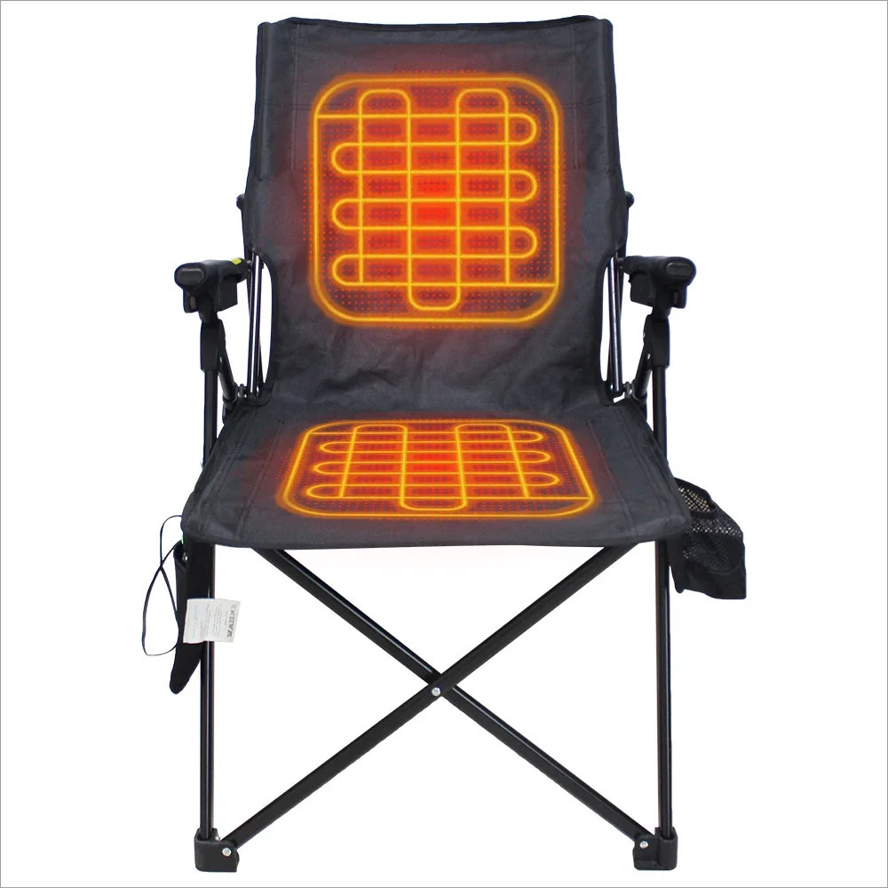 Outdoor High Back Portable Single Heated Camping Chair with Cooler Bag Stainless Steel